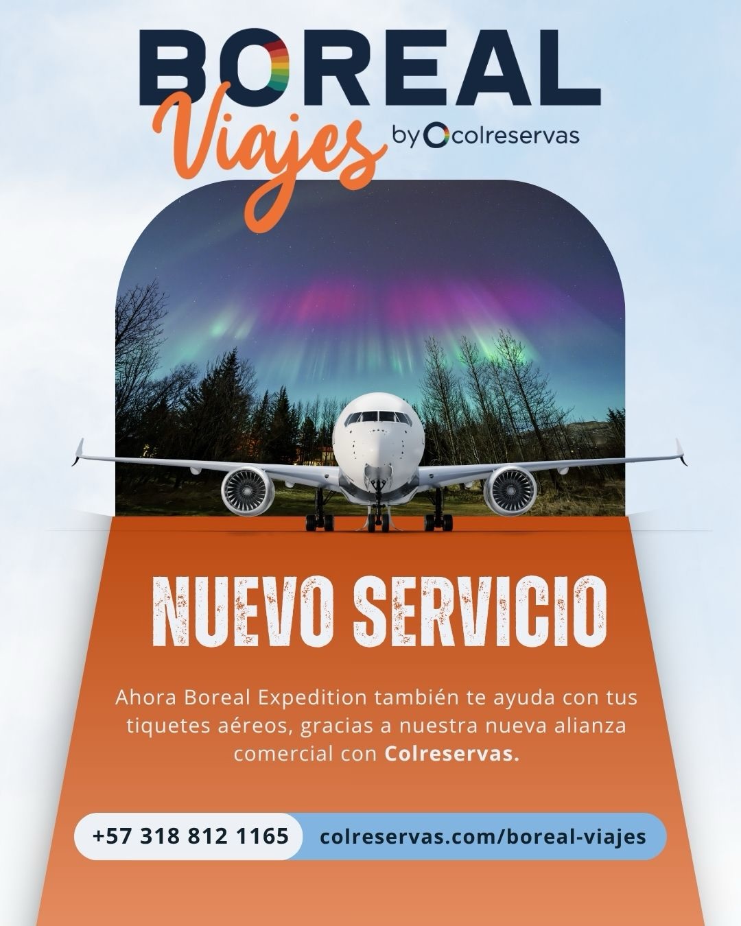 ✈️ NUEVO SERVICIO | BOREAL VUELOS by Colreservas

En Boreal Expedition seguimos sumando para que tu experiencia sea más fácil desde el inicio.

Ahora también te apoyamos con la compra y gestión de tus tiquetes aéreos, en alianza con @colreservas 

✅ Selecciona tu tour + fecha
✅ Dinos desde qué ciudad viajas
✅ Y te enviamos opciones de vuelos con acompañamiento y soporte

Menos estrés, más seguridad y mejor atención, para que tú solo te ocupes de llegar y disfrutar tu expedición.

📩 ¡Ingresa al link de nuestra biografía y cotiza tu tiquete hoy mismo!
.
#BorealExpedition #BorealVuelos #Colreservas #TiquetesAereos #Vuelos