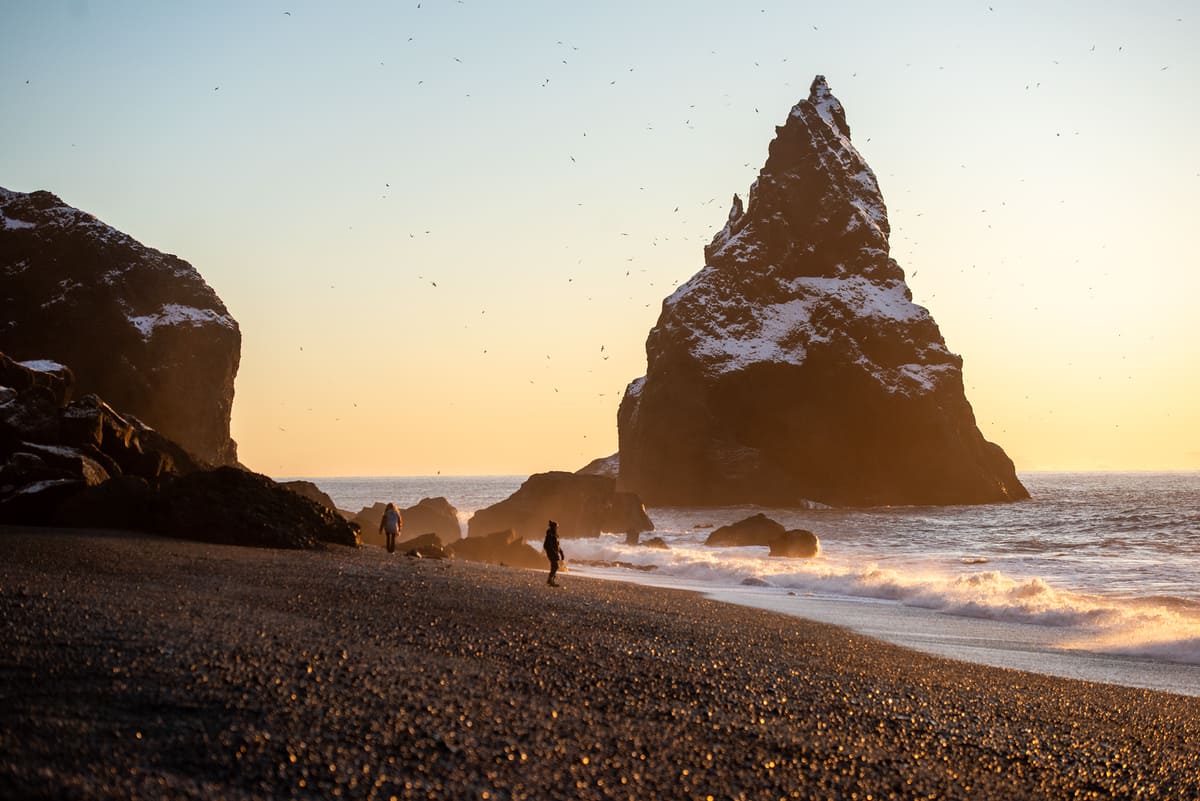 Columnas de basalto en la playa de arena negra de Reynisfjara